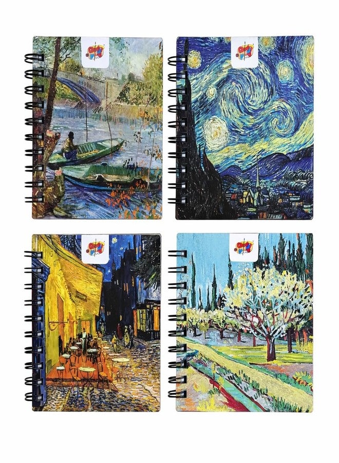 The Crafthives Van Gogh Theme Pocket Sketchbook Set of 4 - Wooden Cover Watercolour & Drawing Sketchbooks for Artists, Travel Sketching & Journaling - The Crafthives - Image 1